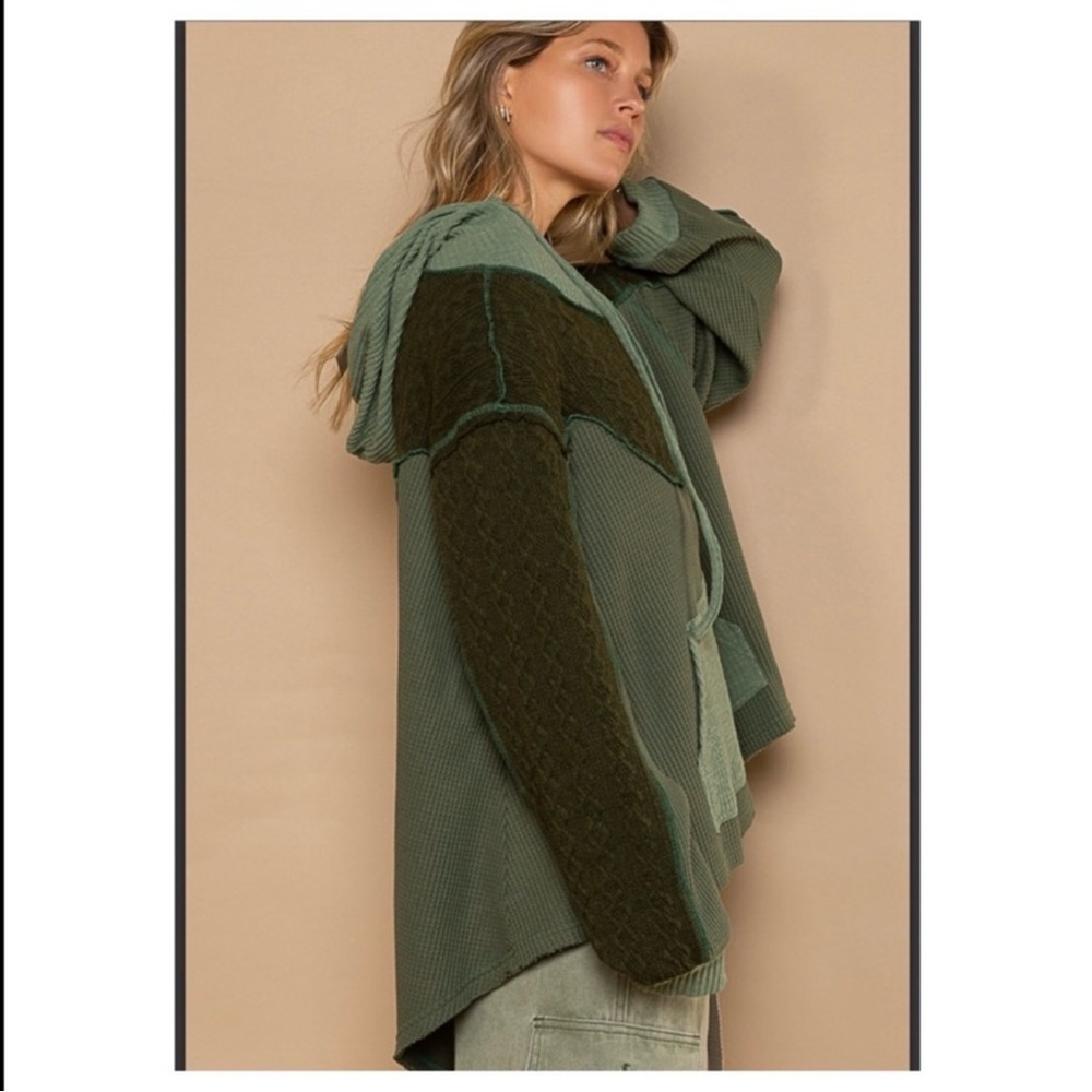 Pol Women's Olive Patchwork Hoodie Sweater - image 2